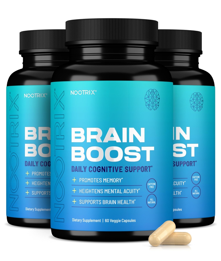 Nootrix Brain Boost Nootropic Supplement soutient la mémoire, la concentration mentale, la santé cognitive et l'énergie.