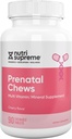 Nutri Supreme Vitamine prénatale, Vitamines prénatales à croquer pour les femmes avec 800 MCG de folate, Multivitamine complète de grossesse avec fer, Kosher, Cherry Flavor, 90 Comte