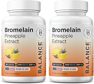 Balancebreens Bromelain 500mg Capsules – Supplément d'extrait d'ananas GDU 2400 pour le soutien des articulations, le soutien de gonflement naturel et la digestion saine – 180 Capsules biologiques fabriquées aux États-Unis