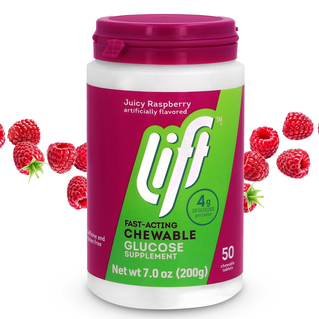 Glucose de levage à action rapide Glucose Comprimés d'énergie à mâcher, framboise, pot de 50 ct (paquet de 1)