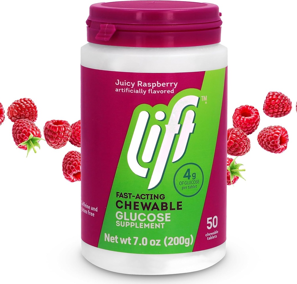 Lift Glucose Fast-Acting Glucose Chewable Energy Tablets, Raspberry, 50 ct Jar (Pack of 1)