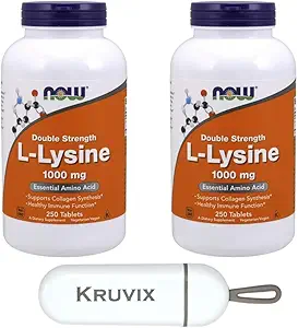 MAINTENANT compléments alimentaires, L-Lysine (chlorhydrate de L-Lysine) 1000 mg, double résistance, acide aminé 250 comprimés - Pack de 2 avec organisateur de pilules