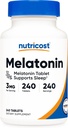 Nutricost Melatonine 3mg, 240 comprimés - 3mg par portion, sans OGM, sans gluten
