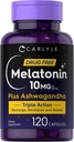 Carlyle Melatonin 10mg.120 Capsules avec Ashwagandha.