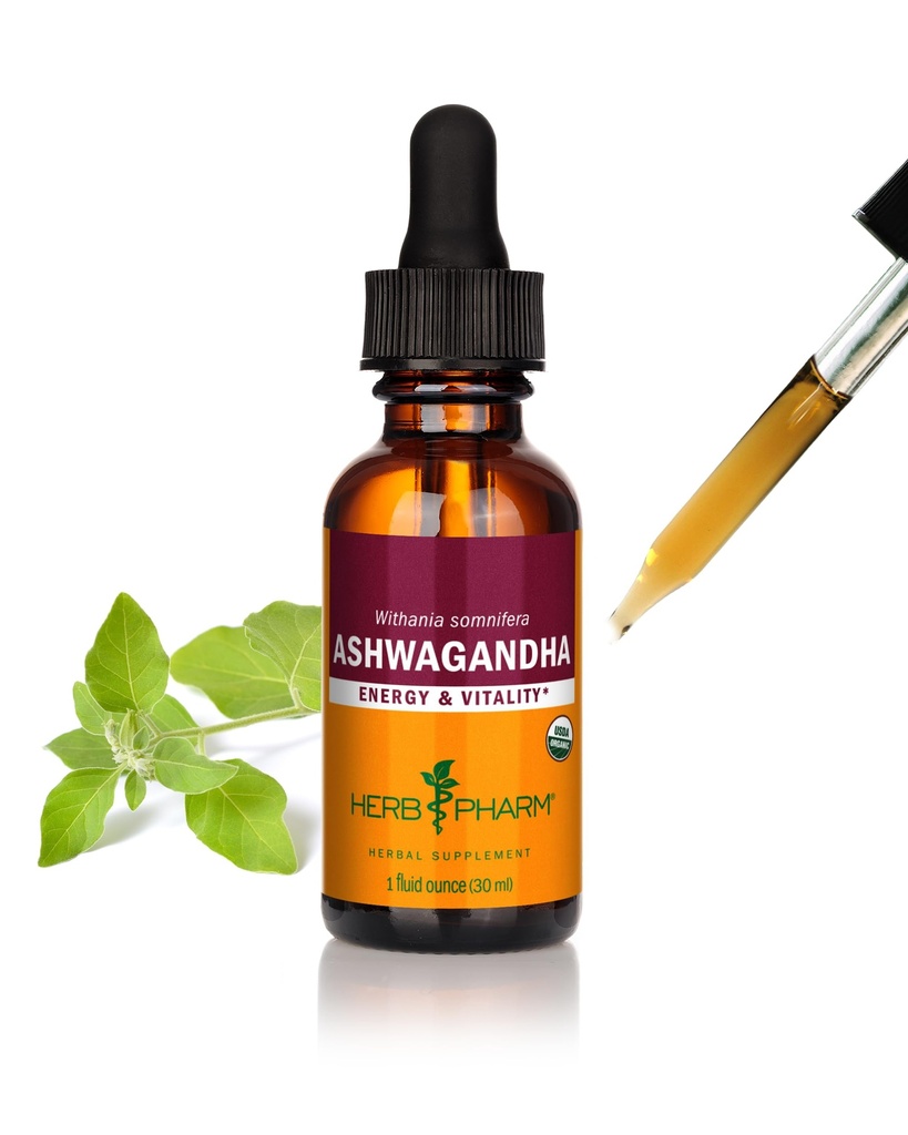 Extrait d'Ashwagandha biologique certifié Herb Pharm pour énergie et vitalité, grain, alcool de canne biologique, 1 once