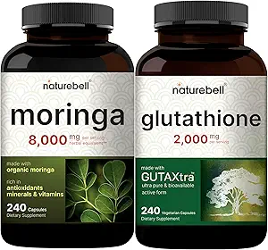 NatureBell Moringa Oleifera 8000mg Par portion et supplément de glutathion 2 000mg Par portion Pack d'emballage de paquet de doser
