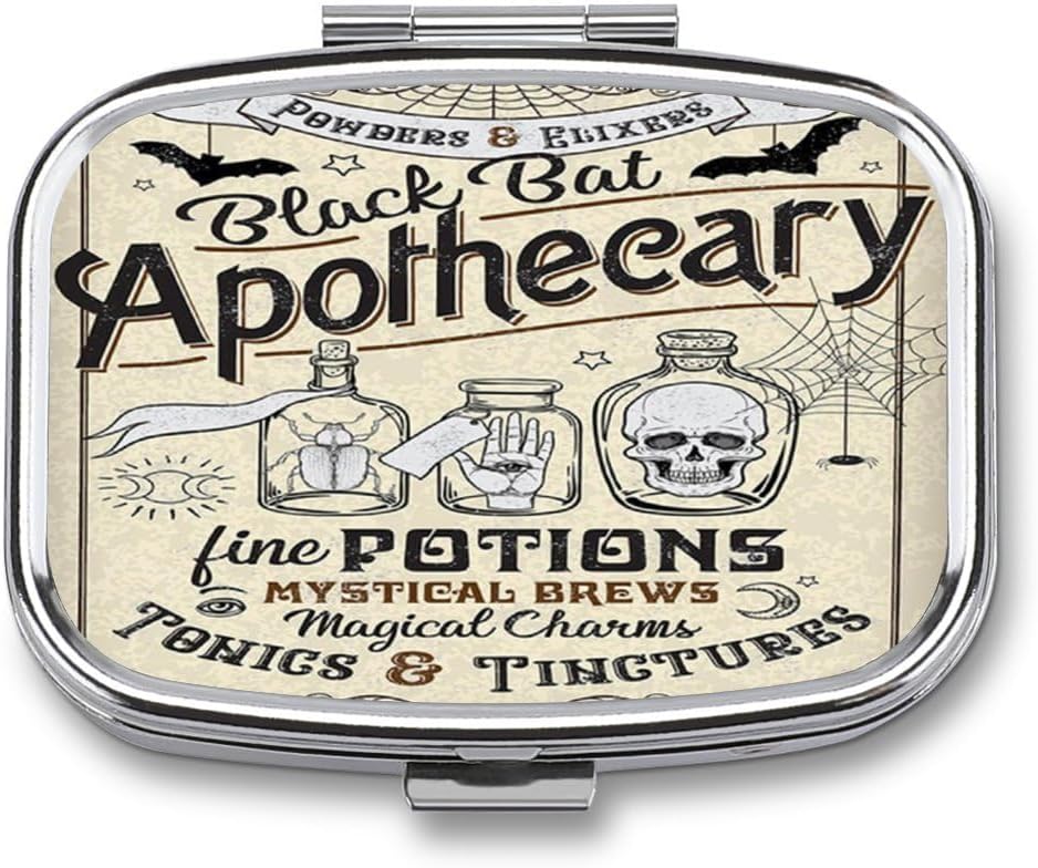 Metal 2 Compartiment Pill Organizer Travel Friendly Portable Compact Pill Box Cute Pill Case pour tenir les vitamines, huile de poisson, suppléments, médicaments, tablette pour la purée, poche. (Apothécaire)