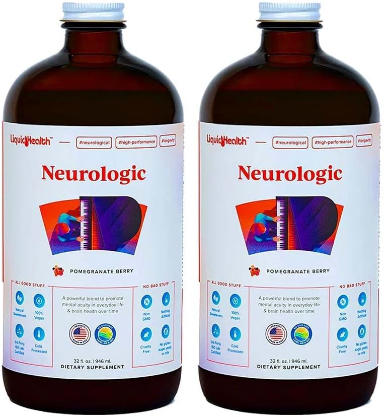 LIQUIDHEALTH Supplément neurologique Focus - Supplément nootrope boosteur de cerveau pour la fonction cognitive, la mémoire et le focus avec Ginkgo Biloba, Choline, L-Theanine et Phosphatidylsérine - USA Made (2 Pack)