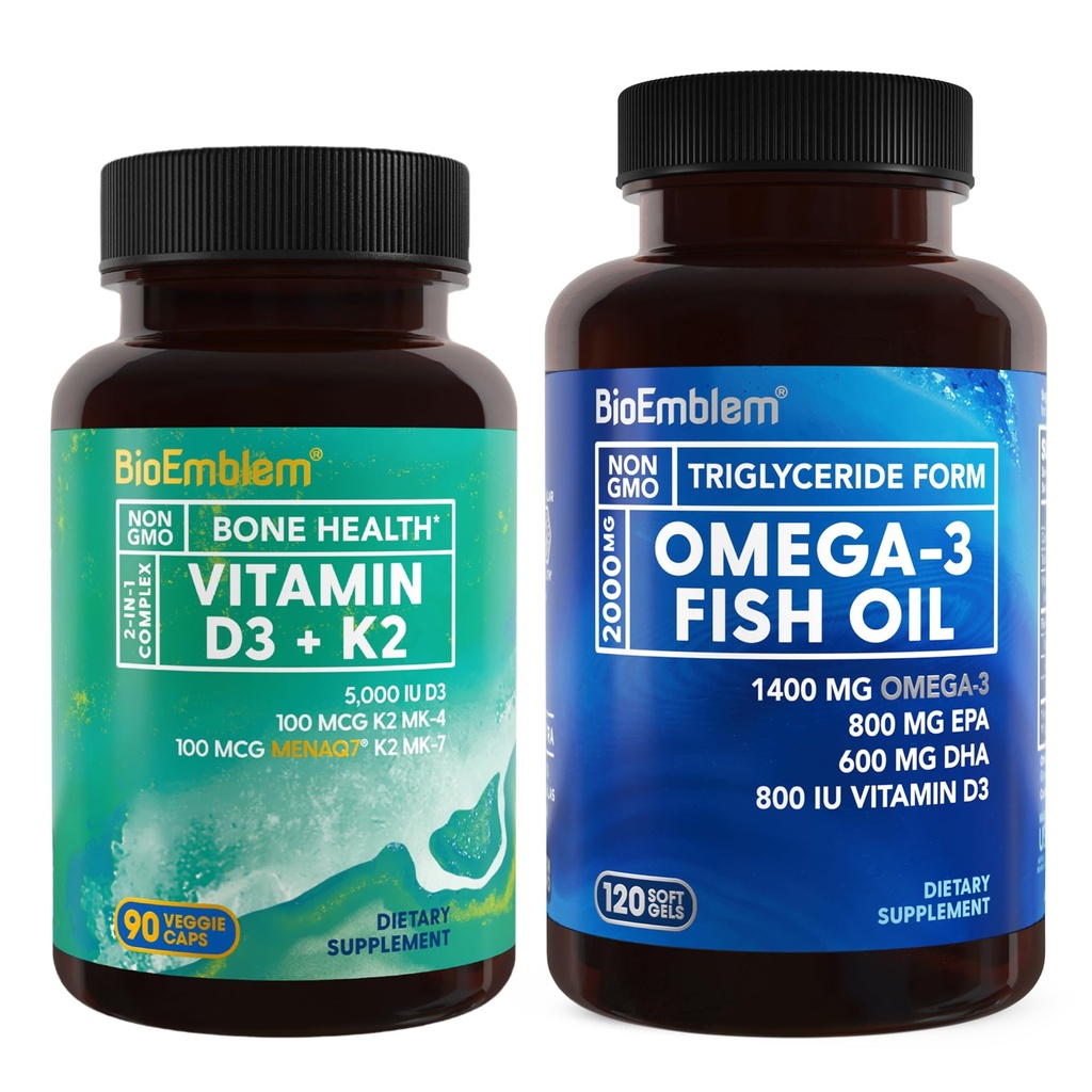 BioEmblem Vitamine D3 K2 Oméga-3 Huile de poisson 2000mg