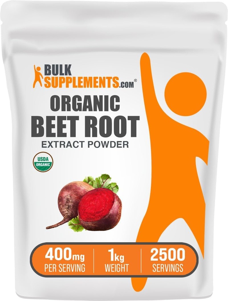 BulkSupplements.com Organic Beet Root Extract Powder - Beet Root Powder, Nitric Oxide Supplement - Vegan & Gluten Free, 400mg per Serving, 1kg (2.2 lbs) (Pack of 1)