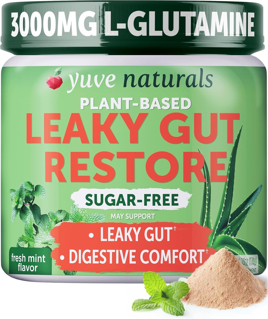 Yuve Gut Health Restore, Vegan & Non-GMO Suppléments de réparation de Gut, aide à soulager le gonflement, brûlures d'estomac, constipation, gaz et SIBO, avec L-Glutamine, réglisse et Aloe, grade pharmaceutique, 30 portions