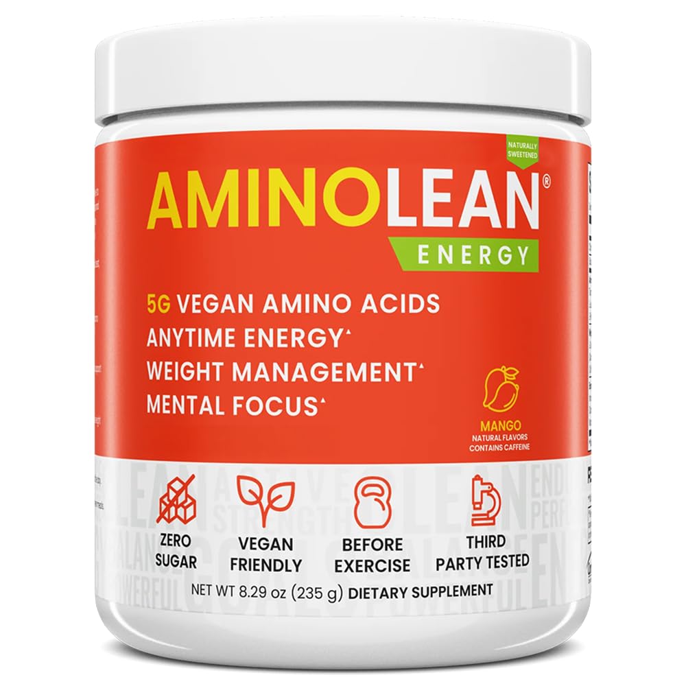 RSP NUTRITION AminoLean naturel pré-entraînement poudre, sans sucralose Amino énergie sans colorants artificiels, les BCAA végétaliens et la gestion du poids, Mango, 25 Serv