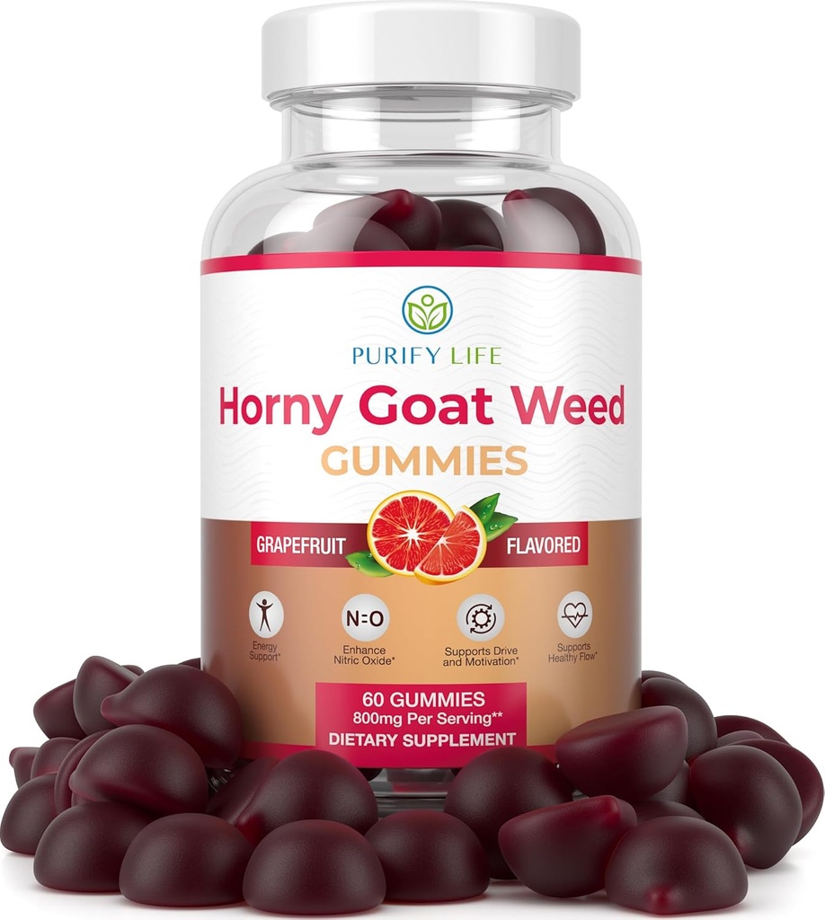 Potent Horny Goat Weed for Men and Women (Max Potency Chews 800mg), Horny Goat Weed Extract Gummies for Energy Management, Performance and Stamina - Vegan, Gluten-Free, Natural Grapefruit Flavor