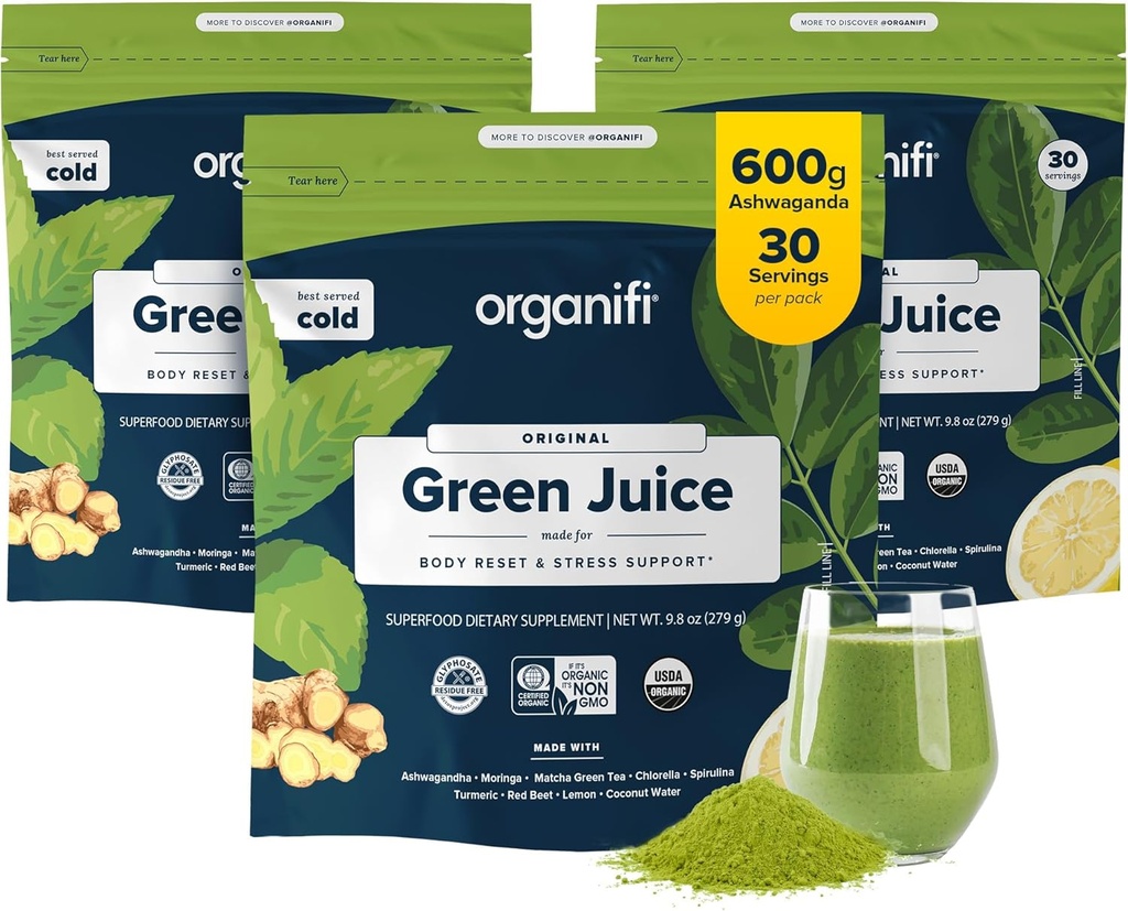 Jus vert orgaifi - Poudre de superaliments bio - Approvisionnement de 90 jours - Verts végétaliens organiques - aide à réduire le cortisol - offre une meilleure réponse au stress - soutient le contrôle du poids - mieux-être corporel total