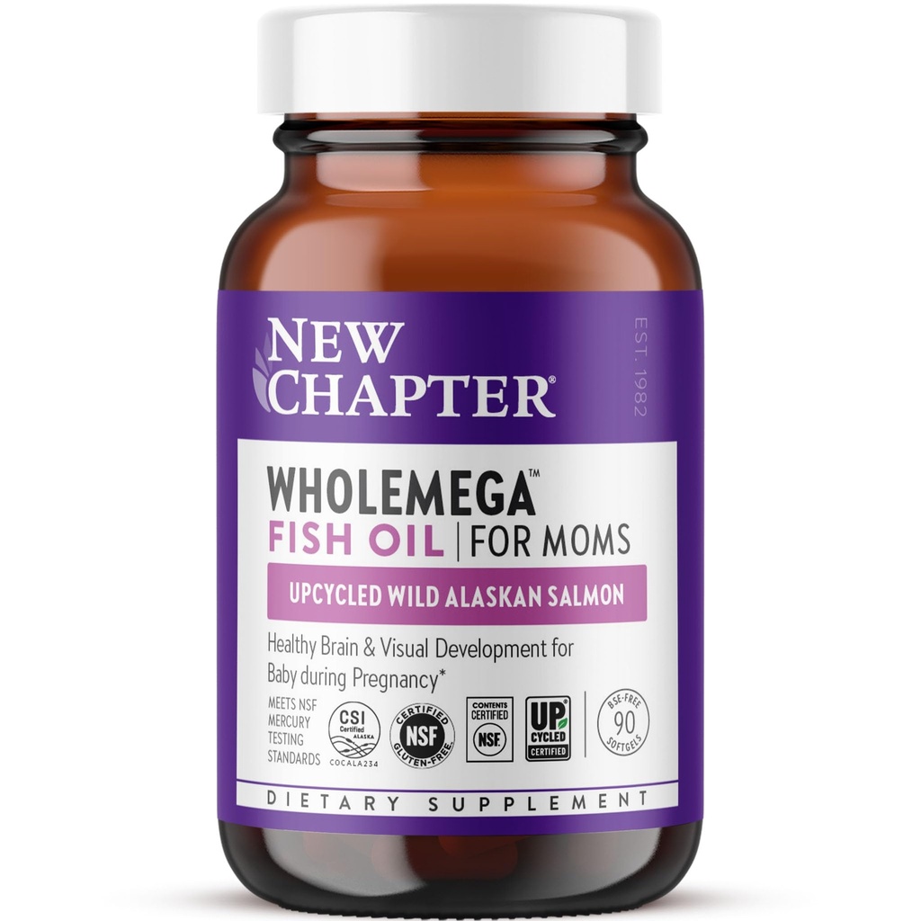 Nouveau chapitre Supplément d'huile de poisson pour mamans, capsules minuscules, 2000mg par portion, DHA prénatale avec Oméga-3 + Vitamine D3 pour le soutien prénatal et postnatal, 500mg chacun - 90 Nombre