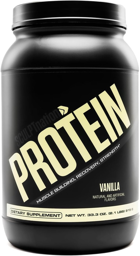 Sculpt Nation by V Poudre de protéines écrémées (Vanilla) - Vanille de poudre de protéines de lactosérum et BCAA pour soutenir la construction et la récupération des muscles - 30 portions