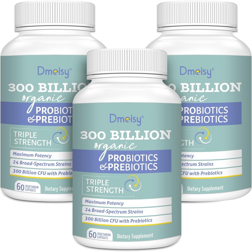 Probiotics for Women and Men, 300 Billion CFU 24 Strains Probiotics + 15 Organic Herbs Prebiotics Blend, Shelf Stable Gut Health Supplement for Digestive Immune & Whole-Body Health, 6 Month Supply