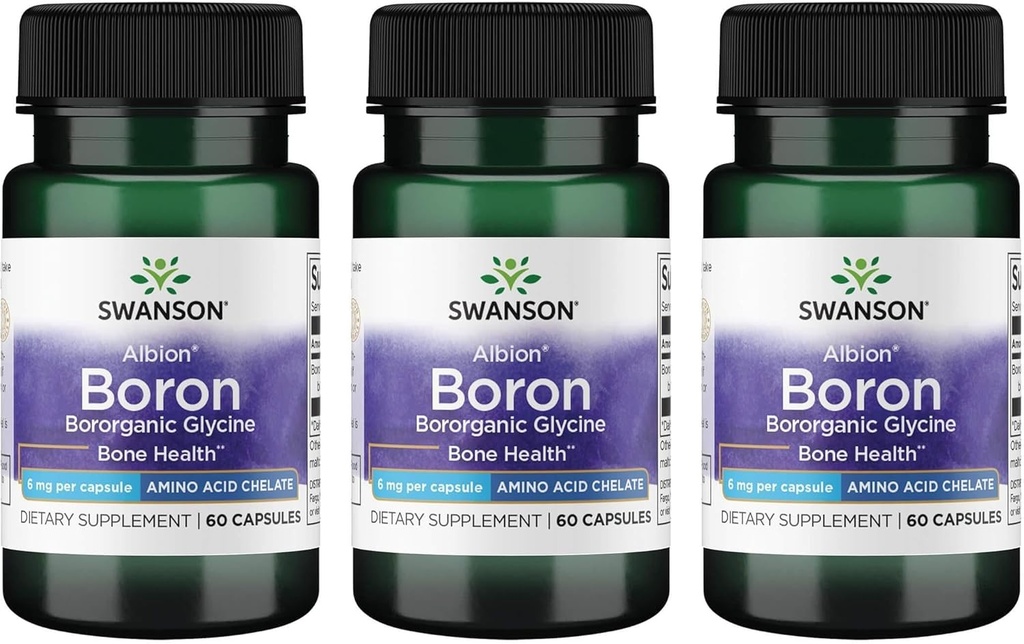 Swanson Boron de l'Albion - Supplément de Glycine Boroganique à l'appui de la santé conjointe et de la santé des os - Formule d'absorption élevée peut soutenir l'équilibre global - (60 capsules, 6 mg chacune) (3 pack)