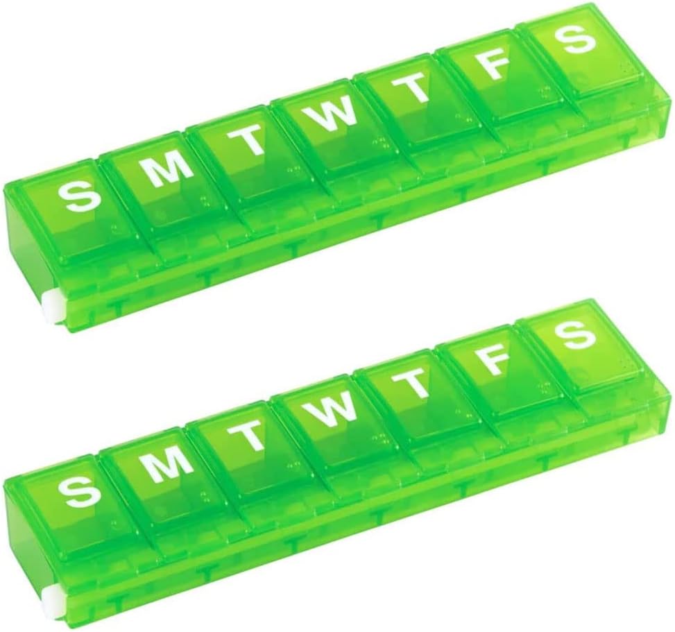 EZY DOSE Hebdomadaire (7 jours) Organisateur de pilules, cas de médecine, boîte de planificateur de vitamines, petits compartiments de verrouillage Médicaments d'ordonnance sûrs et prévenir les déversements, les couleurs peuvent varier (petite serrure - 2 paquets)
