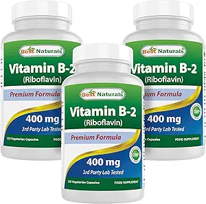 Meilleurs naturels Vitamine B2 (Riboflavine) 400mg - Anti-migraine - Gélules de Véggie - Précurseur de Conenzyme - 120 Nombre (120 Nombre (paquet de 3))