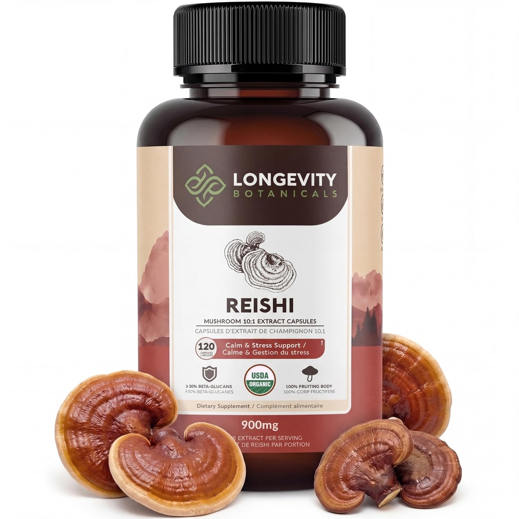 Additionnez les capsules de champignons Reishi bio (120).