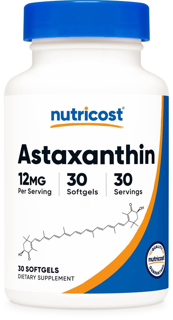 Nutricost Astaxanthine 12mg, 30 Softgels - Sans OGM et sans gluten