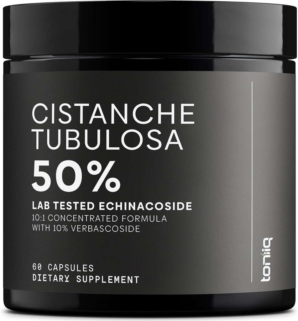 Extrait de Tubulosa de Cistanche - Extraction ultra-haute puissance 10:1 avec 50% d'échinacoside et 10% de Verbascoside - Très concentré - Laboratoire tiers testé - 60 Capsules