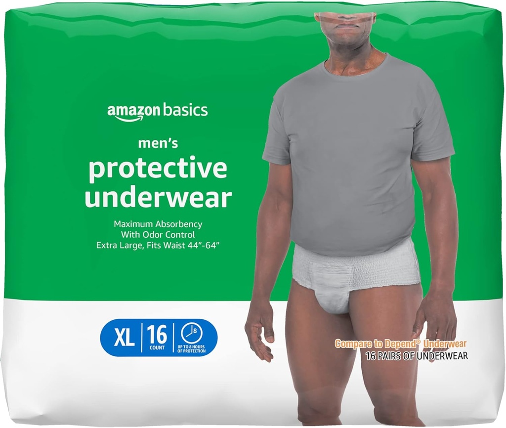 Bases Incontinence Sous-vêtements pour hommes, Absorbance maximale, X-Large, 16 Compte (1 Pack)