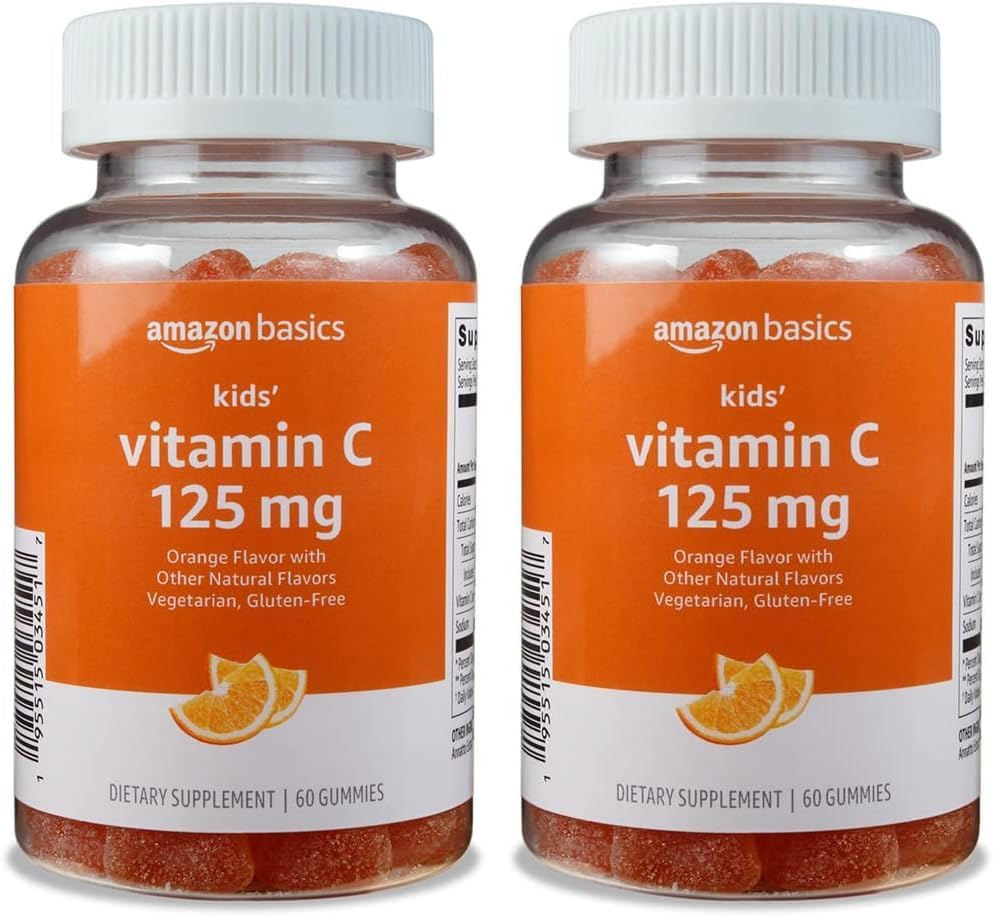  Basics Kids' Vitamin C 125mg Gummies, Orange, 60 Count, Immune Health, 2 Month Supply (Previously Solimo) (Pack of 2)