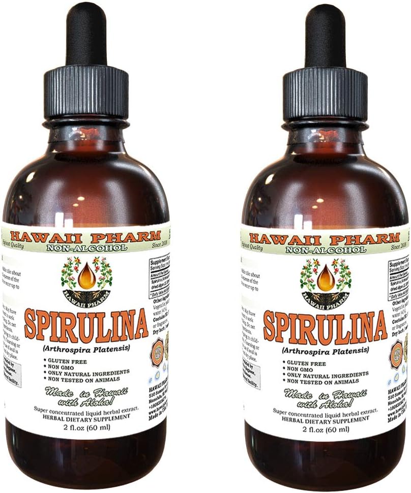 Spirulina Alcohol-Free Liquid Extract, Organic Spirulina (Arthrospira platensis) Dried Algae Glycerite Natural Herbal Supplement, Hawaii Pharm, USA 2x2 fl.oz
