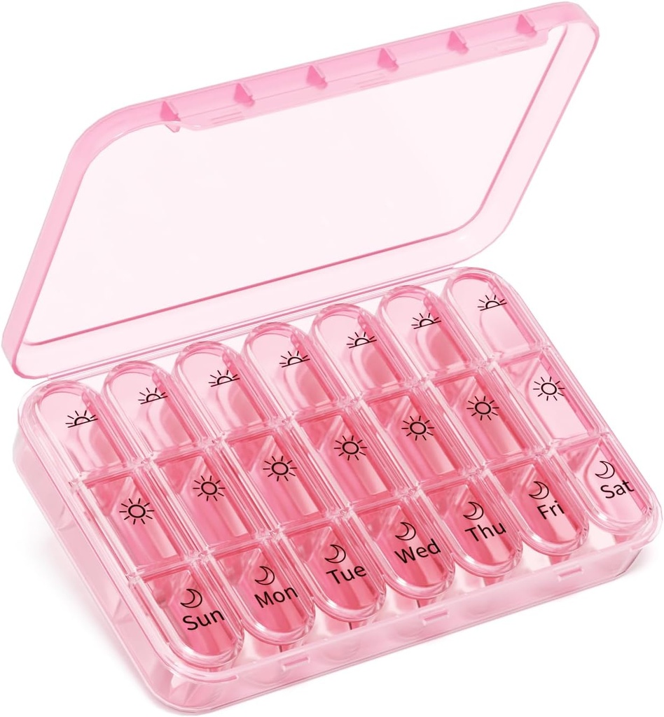 Pill Organizer 3X un jour ,Pink Perfection Portable Pill Case , 7 jours Compartiment hebdomadaire , Voyage élégant essentiel pour les fashionistas , BPA-Free Health Companion