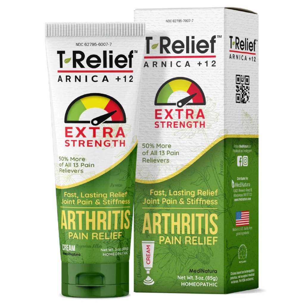 Crème d'arthrite extra-résistante T-Relief Arnica +12 remèdes naturels pour soulager la douleur Douleurs et douleurs dans les articulations naturellement - 3 oz