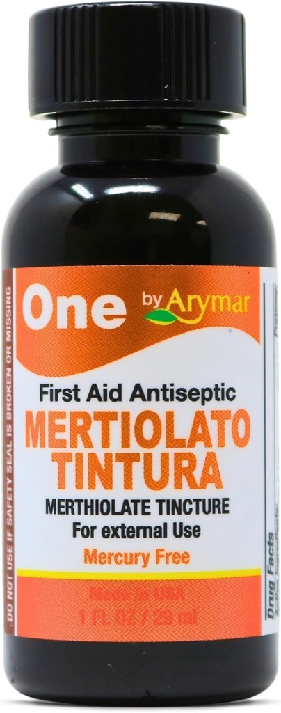 Arymar Mertiolato Teinture 1 fl oz. Solution antiseptique pour les coupures mineures, les éclats et les brûlures.