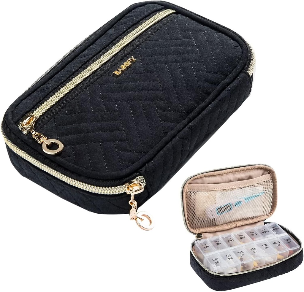 BAGSFY Pill Organizer Case 2 fois une journée- hebdomadaire de médecine Organisateur Pill Box de voyage avec un contenant de 7 jours de médecine amovible pour huile de poisson, vitamine, supplément