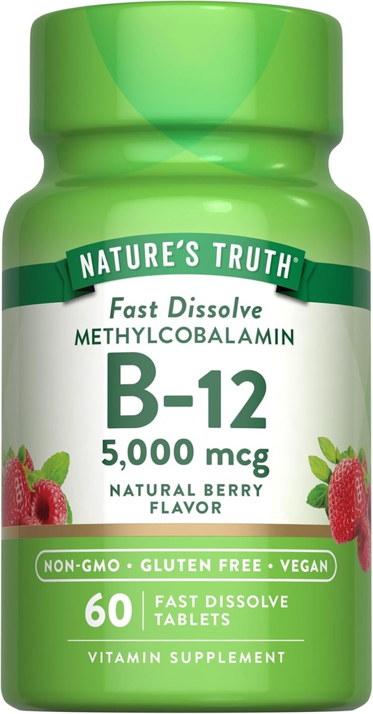 Nature's Truth B12 Vitamine 5000 mcg.60 Comprimés Dissolvez rapidement la saveur naturelle de baies.