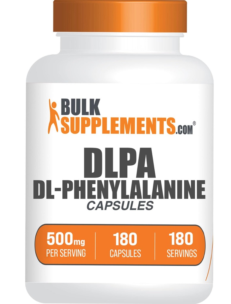 BulkSupplements.com Capsules DL-Phenylalanine - Capsules DLPA, DL-Phenylalanine 500mg - Suppléments DLPA, Supplément Acid Amino - Sans gluten, 1 Capsule par portion, 180 Capsules