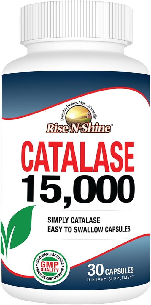 Rise-N-Shine Catalase Supplément 15 000 - Enzyme antioxydant puissant pour le soutien de la santé des cheveux- Suppléments capillaires pour le soutien des cheveux forts - 30 capsules