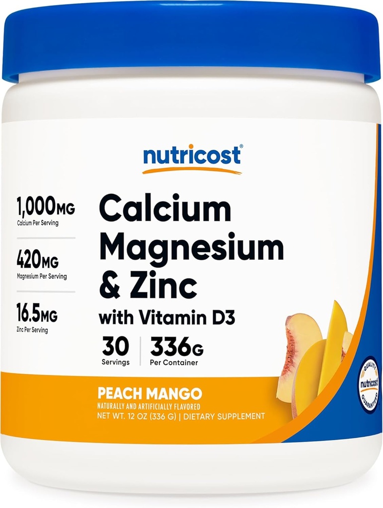 Nutricost Calcium Magnésium Zinc Citrates avec vitamine D3, 30 portions (flaveur de mangue de pêche)
