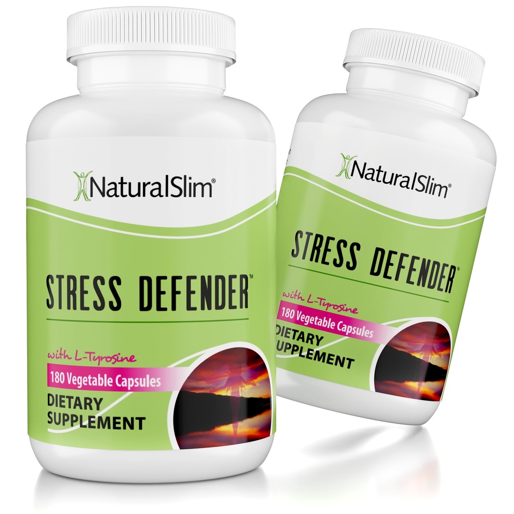 NaturalSlim Stress Defender | Cortisol Reducer & Stress Relief | Cravings, Sleep & Metabolism Support | Vitamin B5 & L-Tyrosine | 180 Vegetable Capsules, 2-Pack