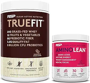 RSP NUTRITION AminoLean Énergie de pré-entraînement (Fruit Punch 30 portions) avec poudre de protéines TrueFit (chocolat 2 LB)