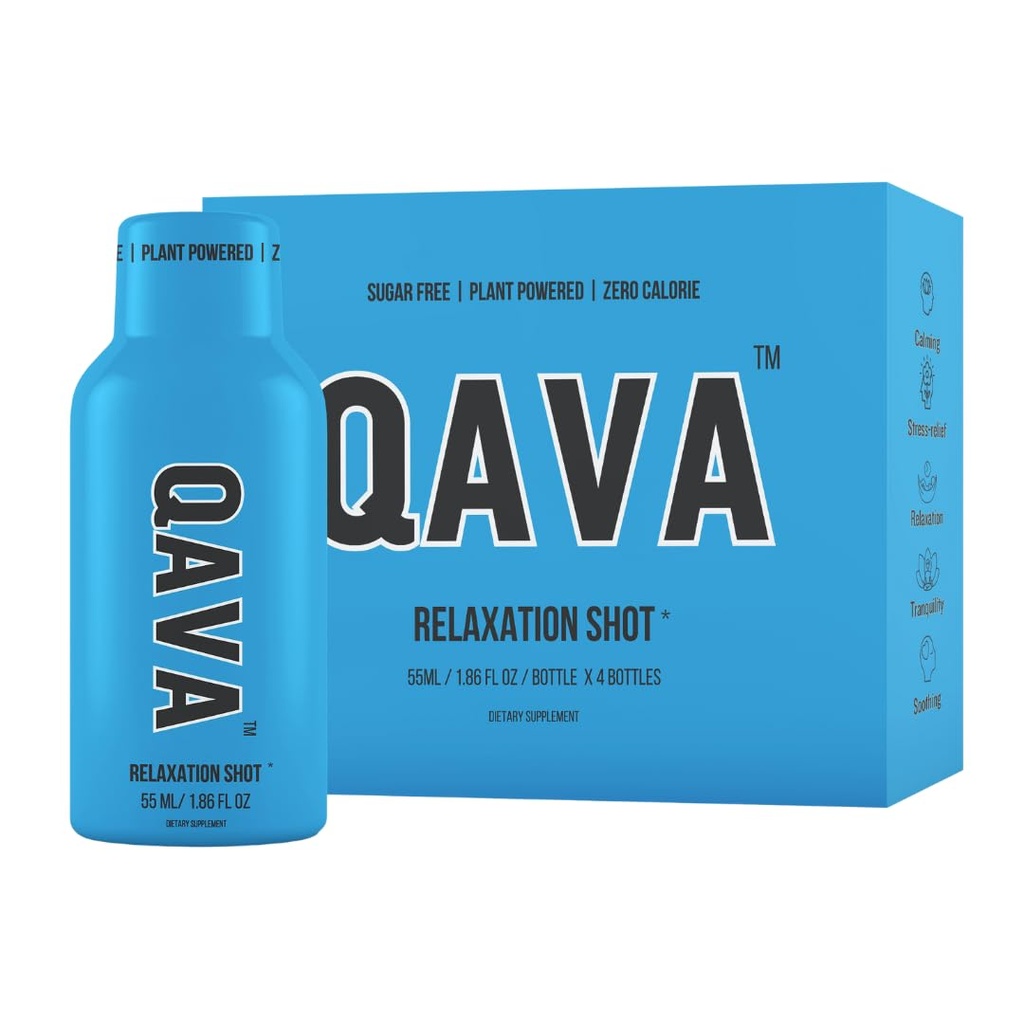 QAVA Relaxation Shots – Kava Kava - 450MG Kavalactones – sans sucre, zéro calories – 55ml chacun - Pack de 4
