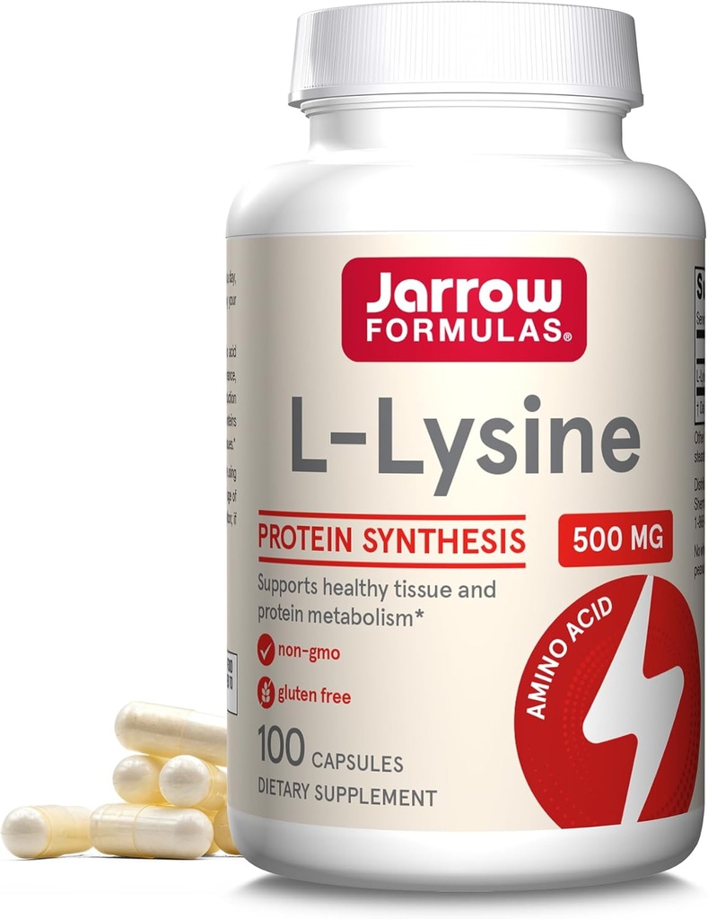 Formules de Jarrow L-Lysine 500 mg, Supplément alimentaire, Amino Acid pour la synthèse des protéines et un soutien tissulaire sain, 100 capsules, 100 jours d'approvisionnement