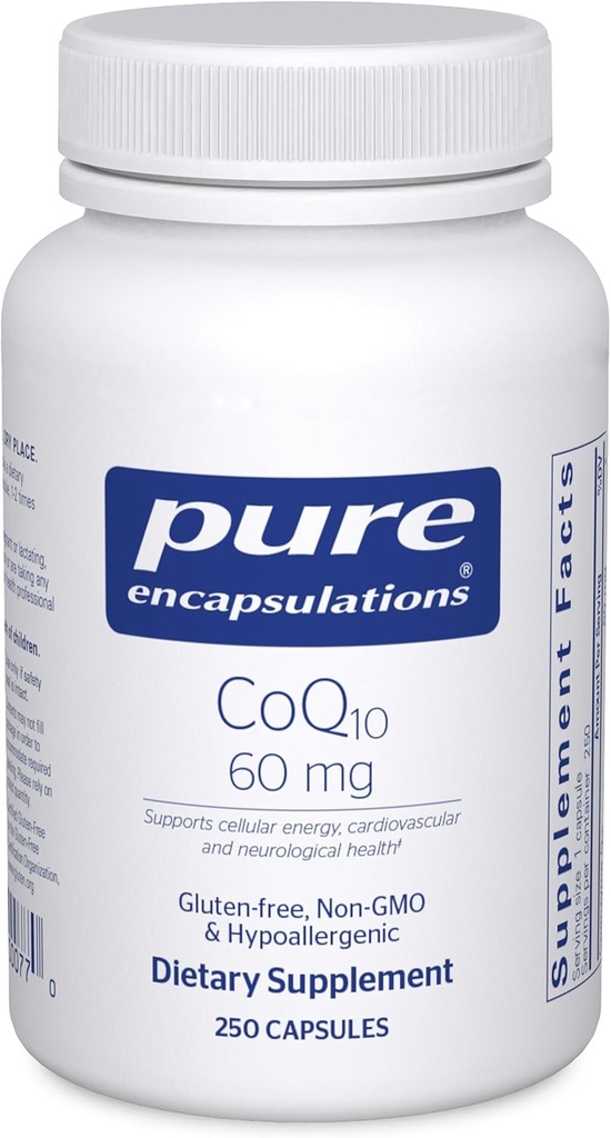 CoQ10 60 mg de Coenzyme Q10 Supplément pour l'énergie, les antioxydants, la santé cérébrale et cellulaire, la cognition et le soutien cardiovasculaire*