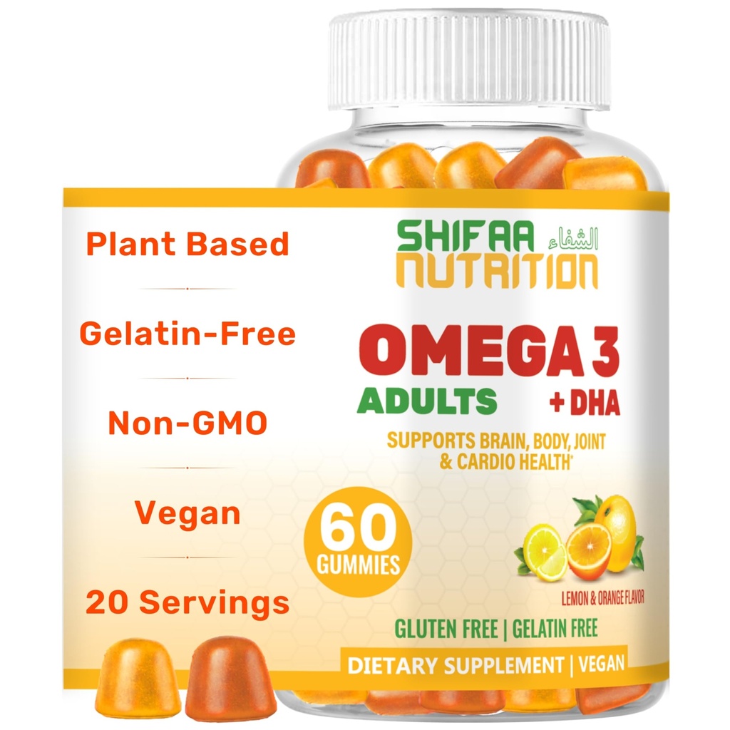 SHIFAA NUTRITION Omega végétalien 3 Gummies pour les adultes.