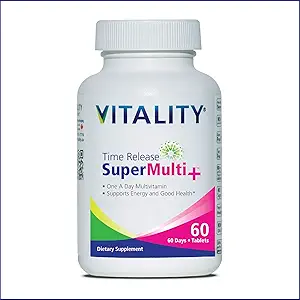 VITALITY Temps de sortie Super Multi + , Multivitamin , prend en charge les cheveux, la peau et les ongles sains 60 comprimés