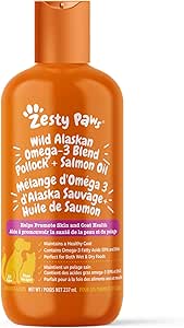 Zesty Paws Wild Alaskan Salmon Oil for Dogs and Cats- Skin and Coat Support, Omega 3 Supplément pour animaux de compagnie, 8,5oz
