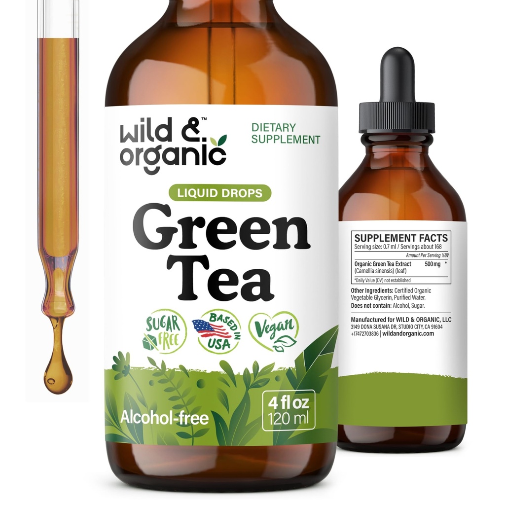 Extrait de thé vert sauvage et biologique gouttes liquides - supplément de thé vert antioxydant-rich - 2 mois d'approvisionnement - végétalien, sucre et sans alcool Camélia Sinensis Teinture - 4 fl oz