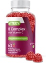 Gommies complexes de vitamine B avec vitamine C - Énergie, métabolisme et soutien immunitaire - B6, B12, Niacine, acide folique, biotine, calcium - végétalien, sans gluten - 60 Compte