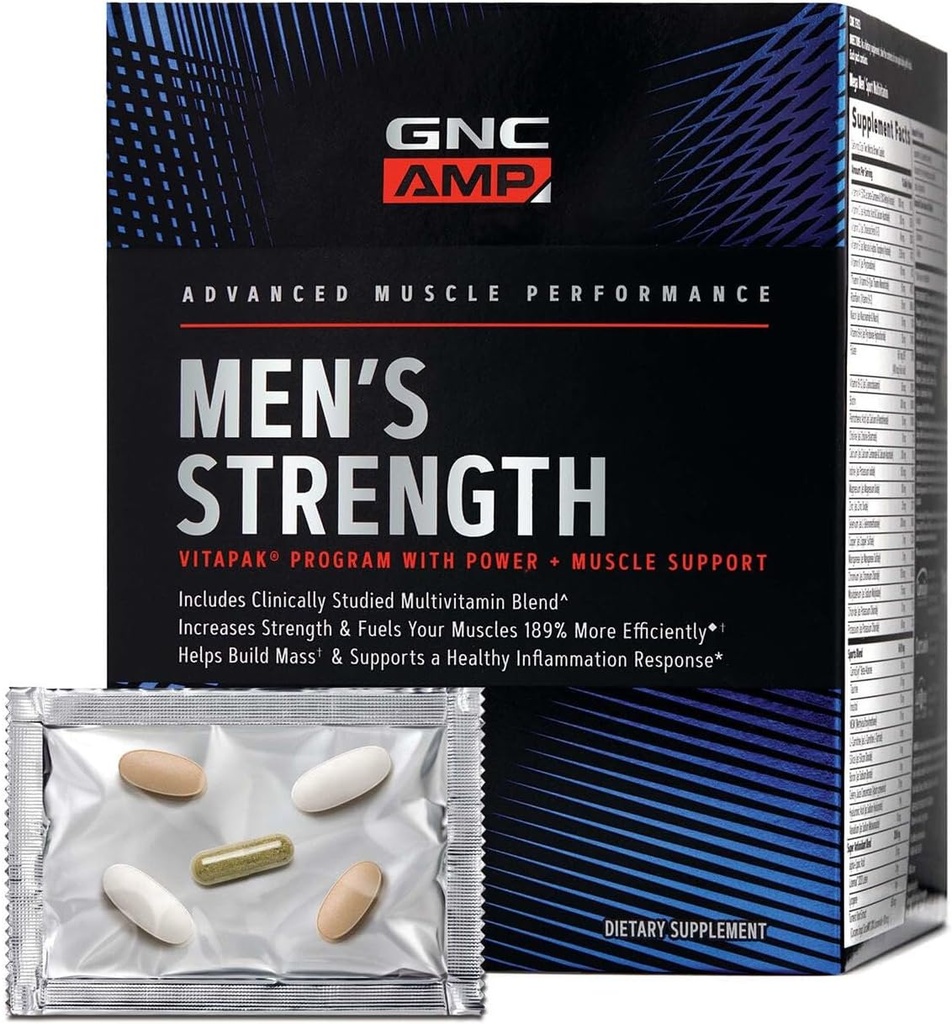 GNC AMP Hommes Strength Vitapak Programme, 3 produits en 1 paquet, Absorbable Créatine, Mass Building, Muscles de puissance, Primeurs anabolisants, Testostérone Boost, Ingrédients éprouvés, Multivitamine, 30 jours d'approvisionnement