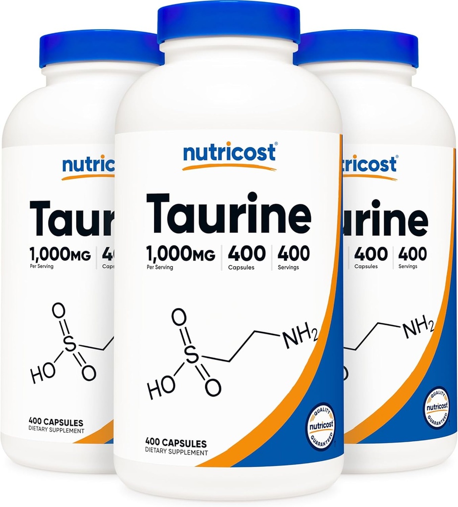 Nutricost Taurine 1000mg; 400 Capsules (3 bouteilles)